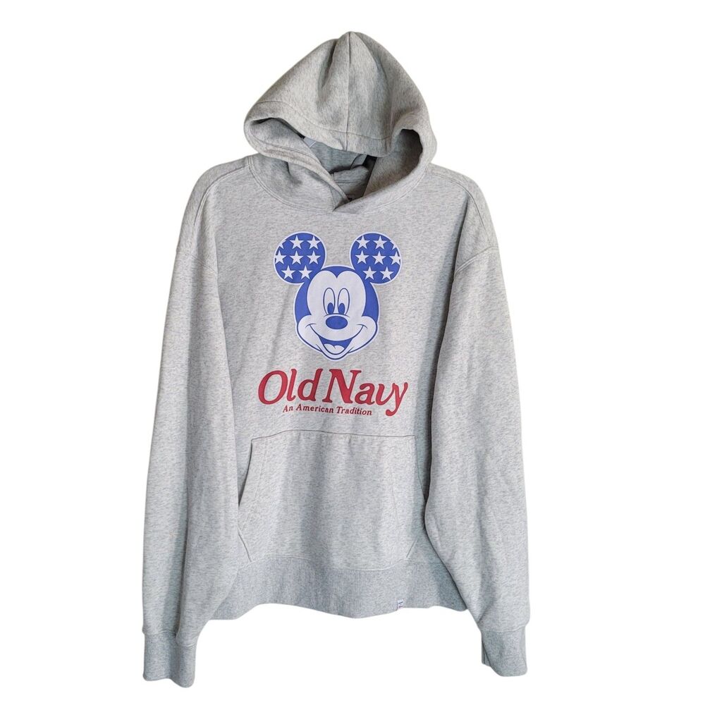 Old Navy X Disney Mickey Mouse Hoodie Sweatshirt Size Large L Gray American READ